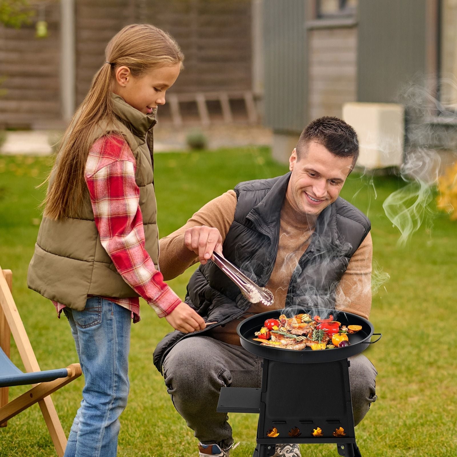 Portable Camping Stove with Detachable Iron Panels Black 27x27x34cm Lightweight Foldable Outdoor Wood Burning Fire Pit for Picnic BBQ Hiking Backpacking Compact Campfire Cooking Heater