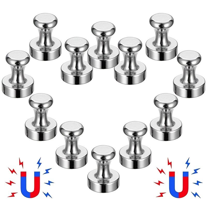 12pcs/Set Refrigerator Magnet Push Pin, Brushed Nickel Steel Fridge Magents, Magnetic Pushpins, Magnet Thumb Tacks, Magnets For Whiteboard, Kitchen, Office, Bulletin Board, Lockers