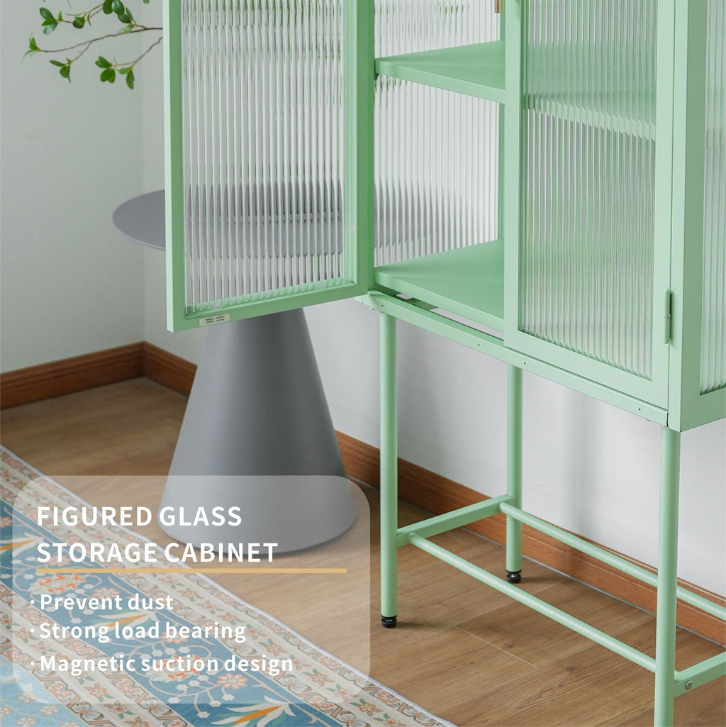 Modern Solid Color Matte Glass Storage Cabinet with Adjustable Shelves