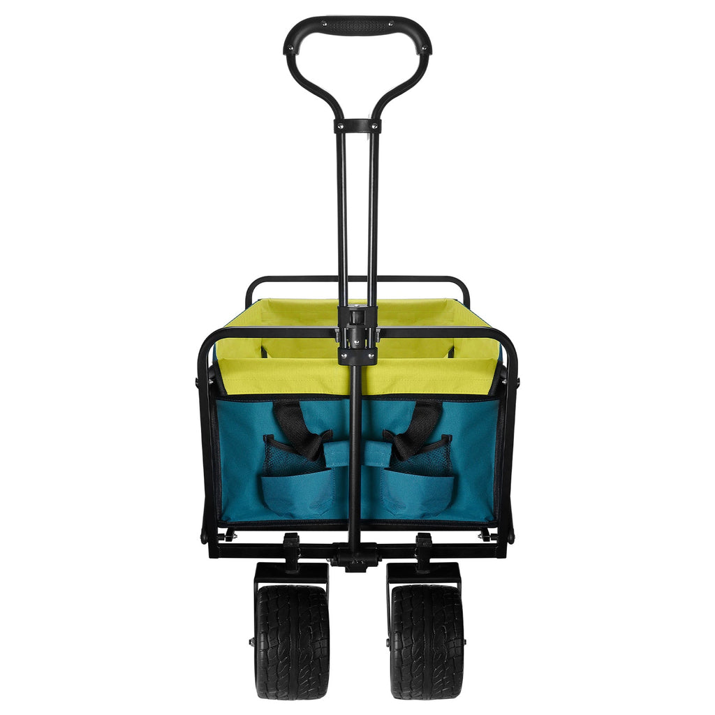 (FedEx pickup only) Collapsible Folding Wagon Utility Outdoor Camping Garden Cart with Adjustable Handle (Blue)