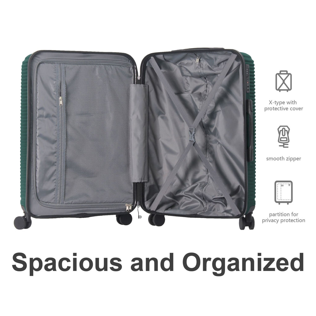 Luggage Sets ABS Hardshell 3pcs Luggage, Lightweight Durable Suitcase sets Spinner Wheels Suitcase with TSA Lock 20''24''28'' Available(Dark Green)