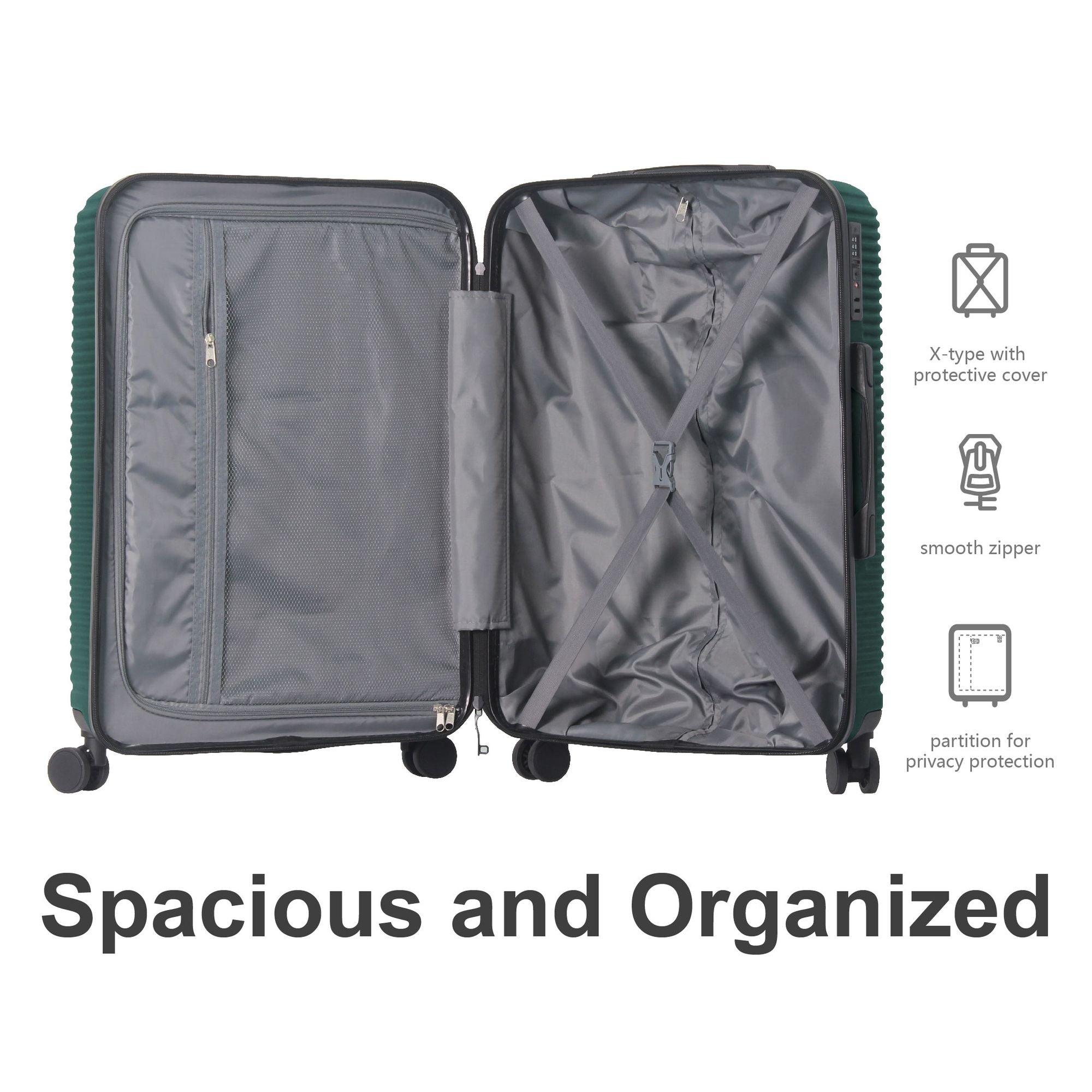 Luggage Sets ABS Hardshell 3pcs Luggage, Lightweight Durable Suitcase sets Spinner Wheels Suitcase with TSA Lock 20''24''28'' Available(Dark Green)