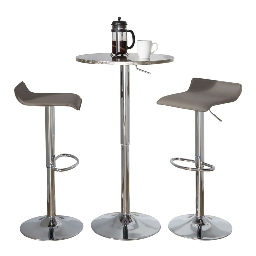 Bistro Round-Ale Contemporary Adjustable Bar Set in Silver and Chrome Metal with Grey PVC and Oval Footrest by - 3 Piece