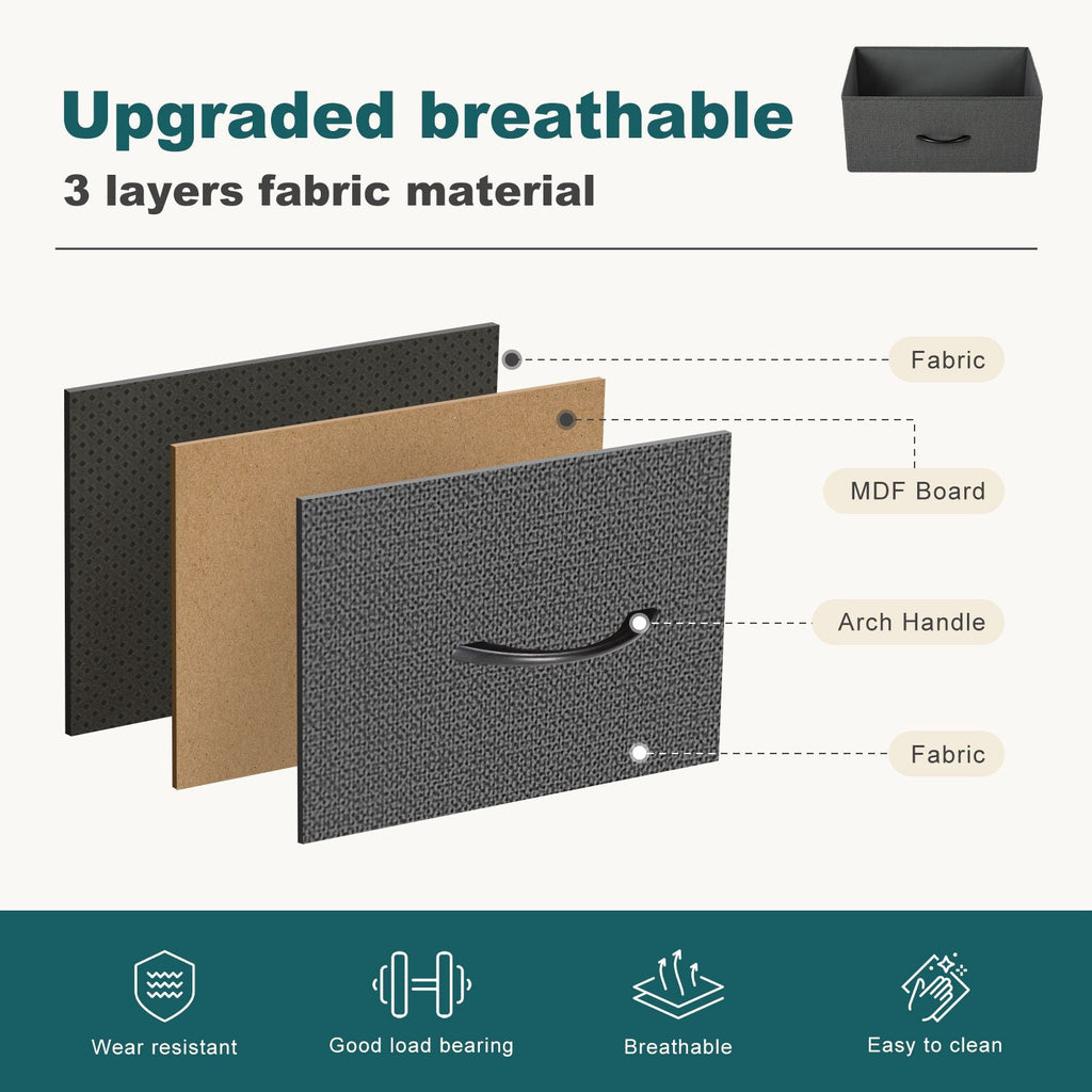 Dresser for Bedroom 6 Drawers Wide Fabric Storage Units Chest of Drawers for Bedroom with Metal Frame and Wooden Top for TV