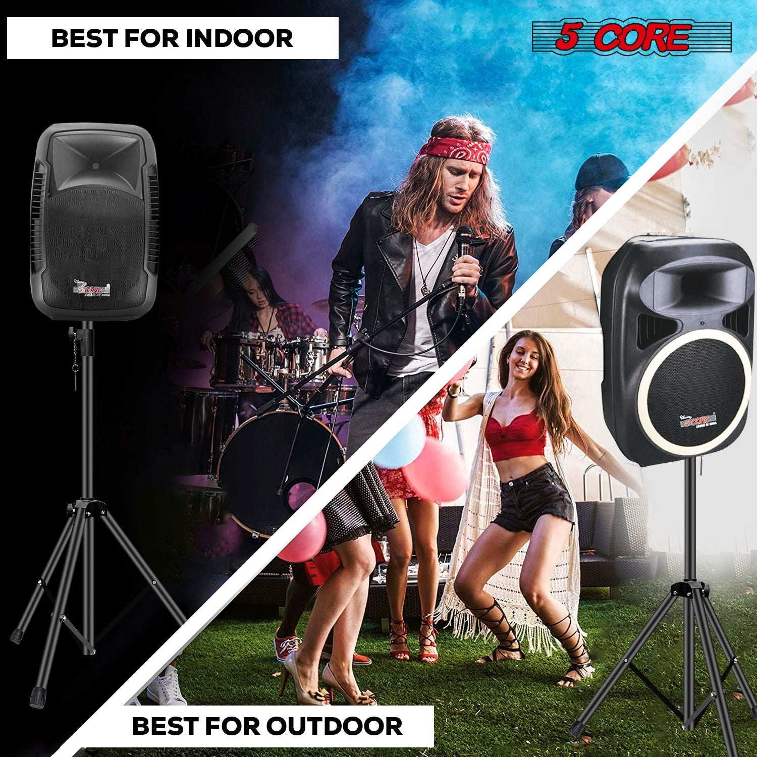 5 Core Speaker Stand Tripod Floor Tall Adjustable Up to 72 Inch DJ Studio Monitor Stands Pole Mount - SS ECO 1PK WOB