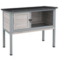 Elevated Rabbit Hutch, Wooden Bunny Cage with Hinged Asphalt Roof and Removable Tray, for Indoor/Outdoor, Gray