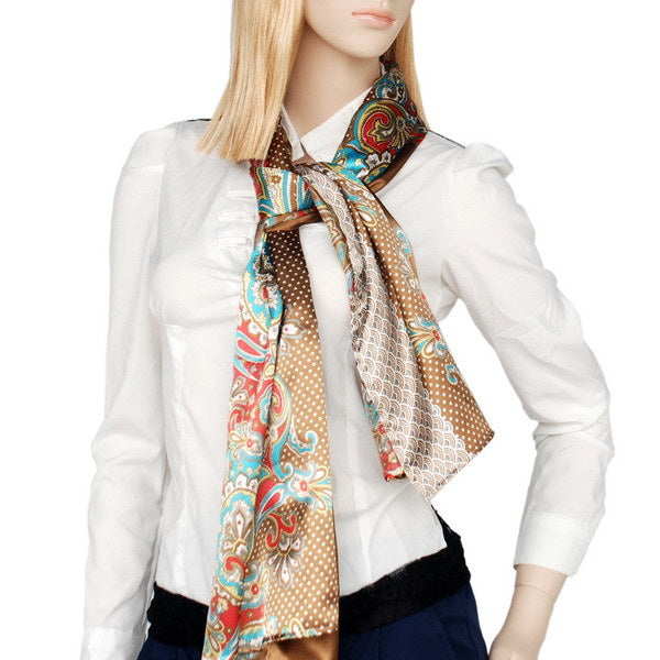 Blando Coffee Paisley & Multi-Pattern Fashion Graceful Soft Silk Scarf/Wrap/Shawl(Small)