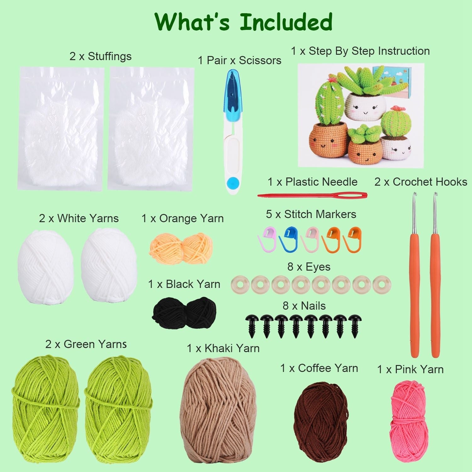 Succulents Crochet Kit Crochet Kit For Beginners DIY Knitting Supplies for Kids Adults 4 Patterns