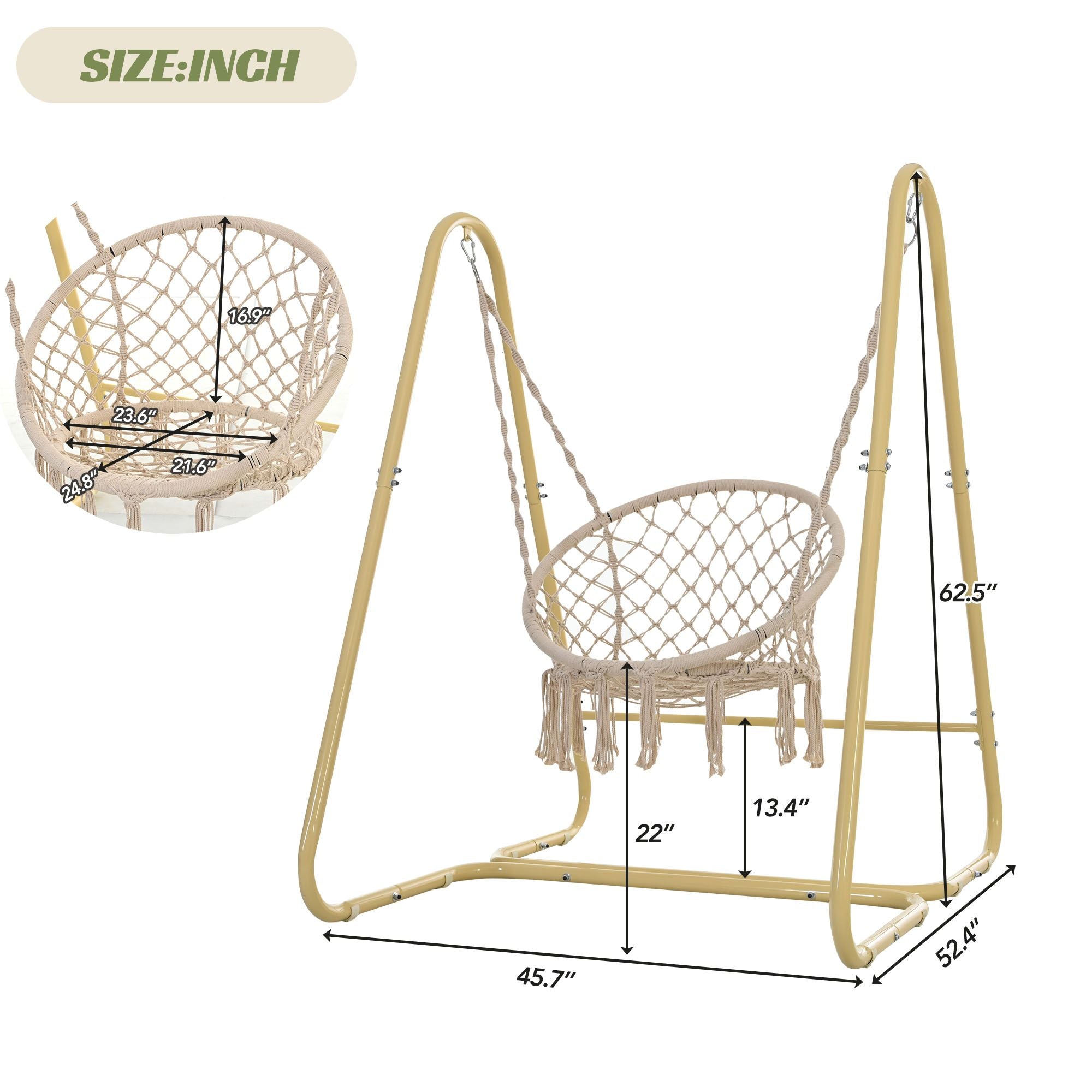 Handmade Macrame Swing Hammock Chair with Stand - Indoor/Outdoor Boho Style Seating