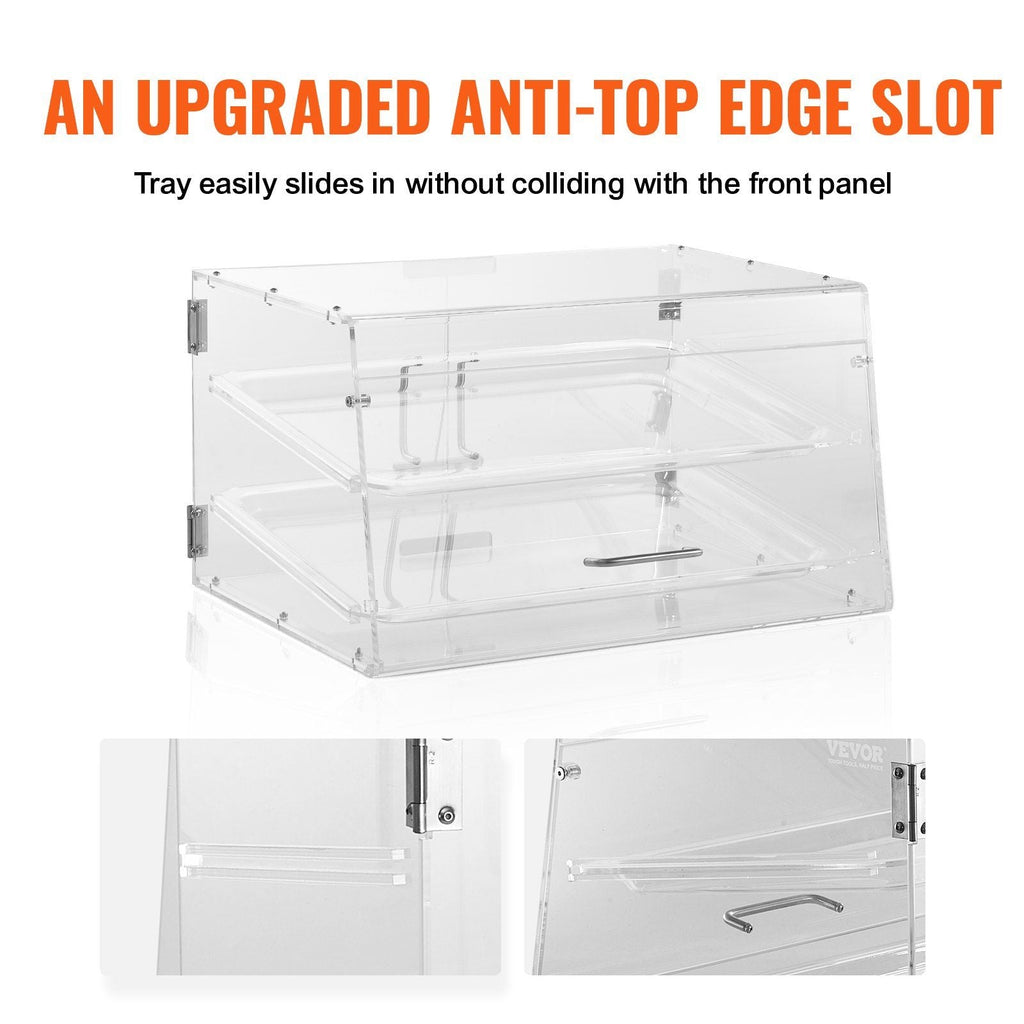 VEVOR Pastry Display Case, 2-Tier Commercial Countertop Bakery Display Case, Acrylic Display Box with Rear Door Access & Removable Shelves, Keep Fresh for Donut Bagels Cake Cookie, 20.7"x13.2"x11.9"