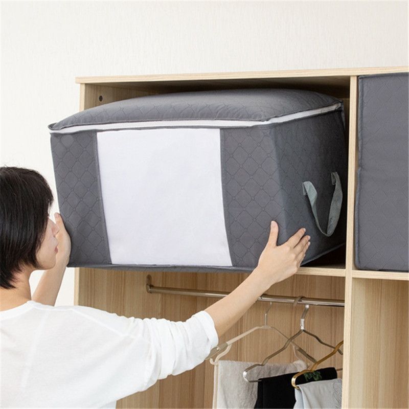 1pc Large Capacity Clothes Storage Bag Organizer With Reinforced Handle Thick Fabric For Comforters, Blankets, Bedding, Foldable With Sturdy Zipper, Clear Window