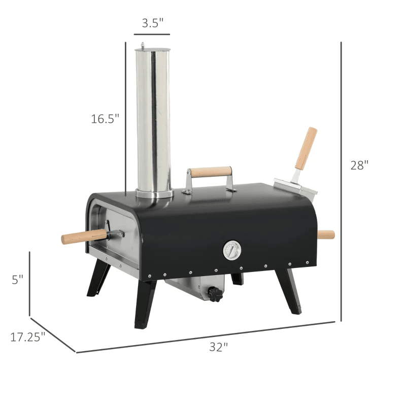 12-inch Automatic Rotating Pizza Oven with Built-in Thermometer-Portable Wood-Fired Pizza Oven, Outdoor Kitchen Authentic Stone-Baked Pizza, Independent Carbon Grill, Wheel-equipped Pizza