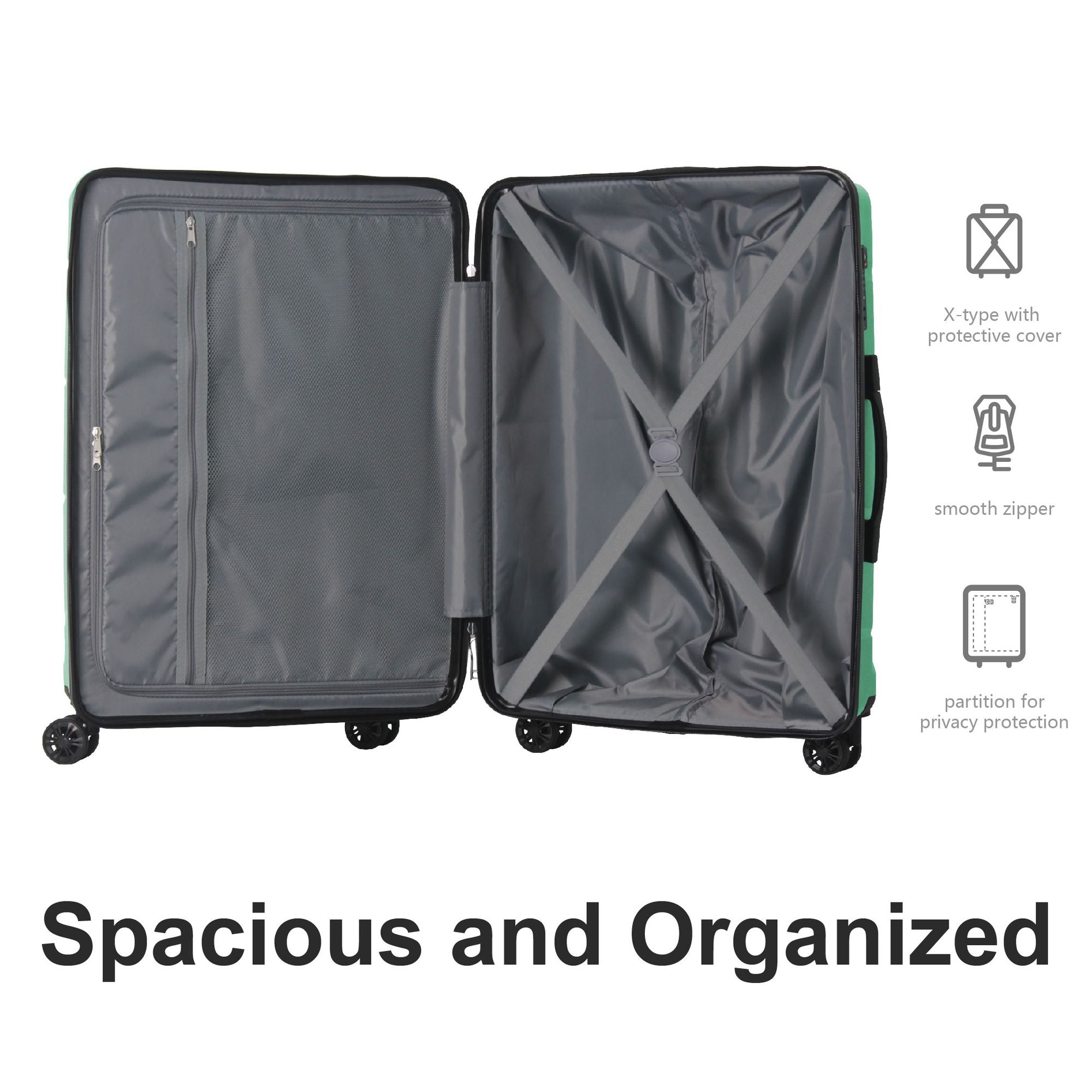3-Piece Luggage Sets (20", 24", 28"), Suitcase with Wheels, Hardside Suitcase With Four Spinner Wheels and Scratch-Resistant Surface, Green