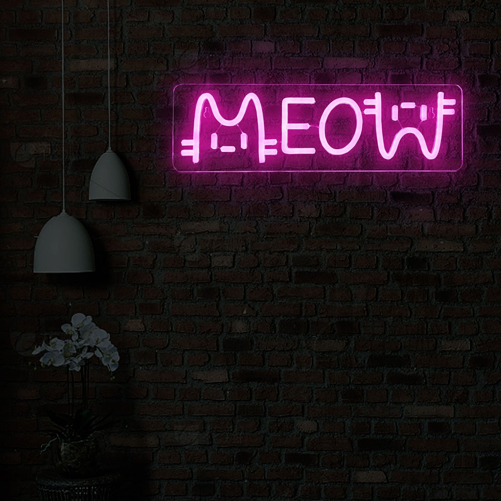 1 LED neon light, pink "meow meow" cat shaped wall decoration light, bright neon light with USB, suitable for decorating girls' bedrooms, 5V adjustable lighting, very suitable for room accents