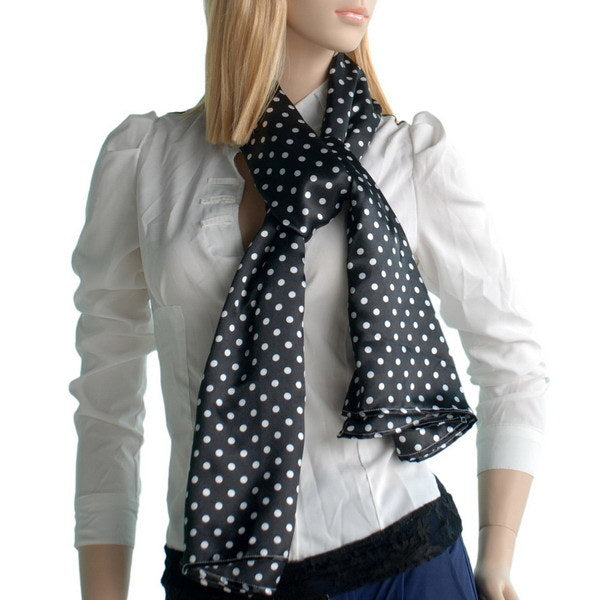Blando Black Background Small Cute White Dot Design Soft Silk Scarf/Wrap/Shawl(Large)