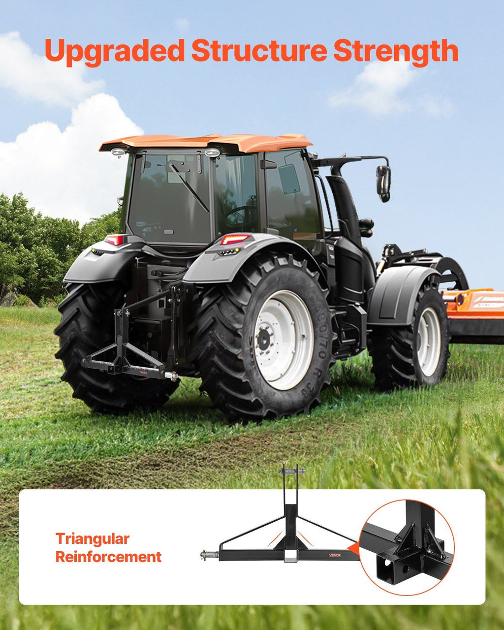 VEVOR 3 Point Trailer Hitch with 2 in Receiver, 3pt Quick Hitch Attachment for Category 1 Tractor, 3000lbs Capacity, Tow Drawbar Adapter, Compatible with Kubota, Mahindra, Ford, Yanmar, John Deere