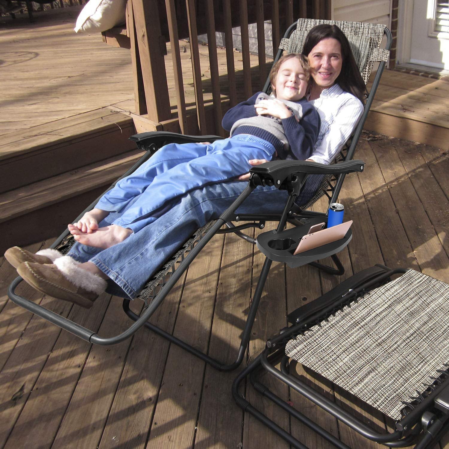 2Packs Zero Gravity Lounge Chair with Dual Side Tray 330lbs Load Foldable Recliner Chair