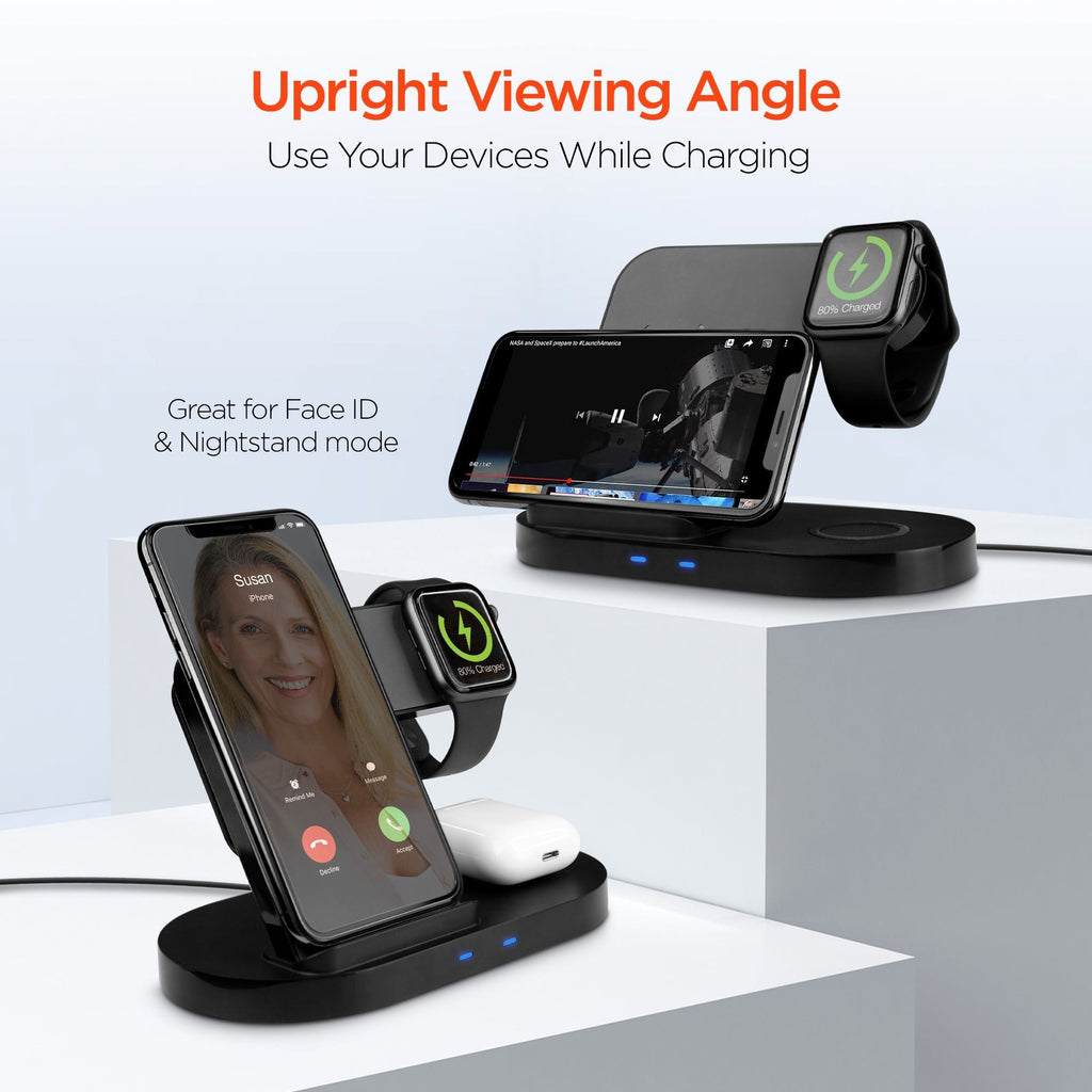HyperGear 3-in-1 Wireless Charging Dock Black