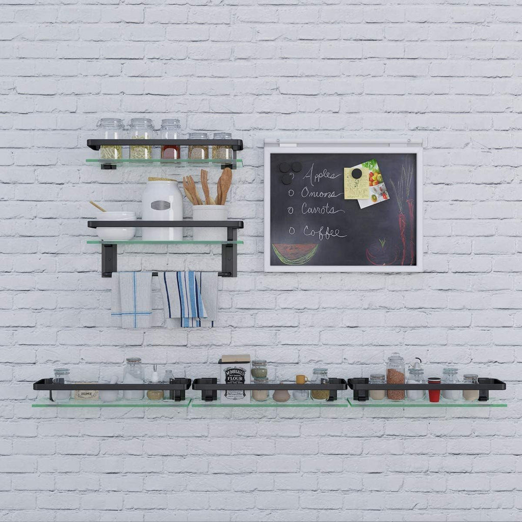 Glass Bathroom Shelf 15.7in Bathroom Shelf Wall Mounted Floating Glass Shelves with Towel Holder Glass Shower Shelf 2 Tier