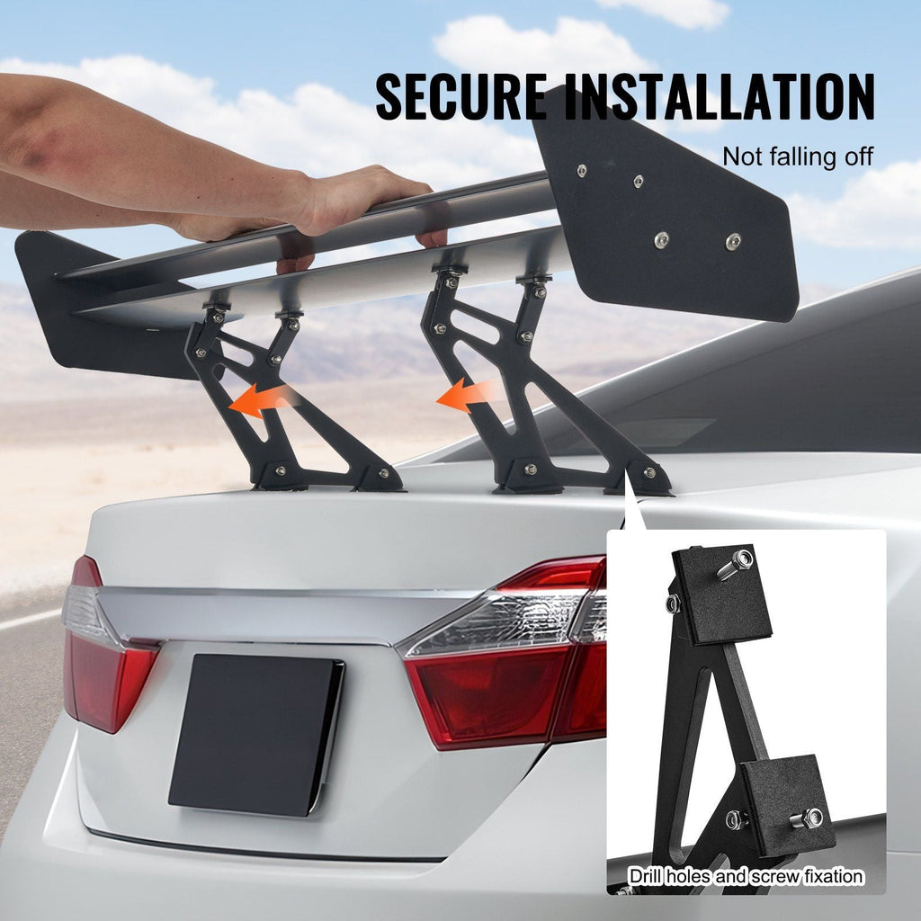 VEVOR GT Wing Car Spoiler, 53.1 inch Universal Spoiler with Double Deck, Adjustable Lightweight Aluminum, Car Rear Spoiler Wing, Racing Spoiler BGW/JDM Drift Black