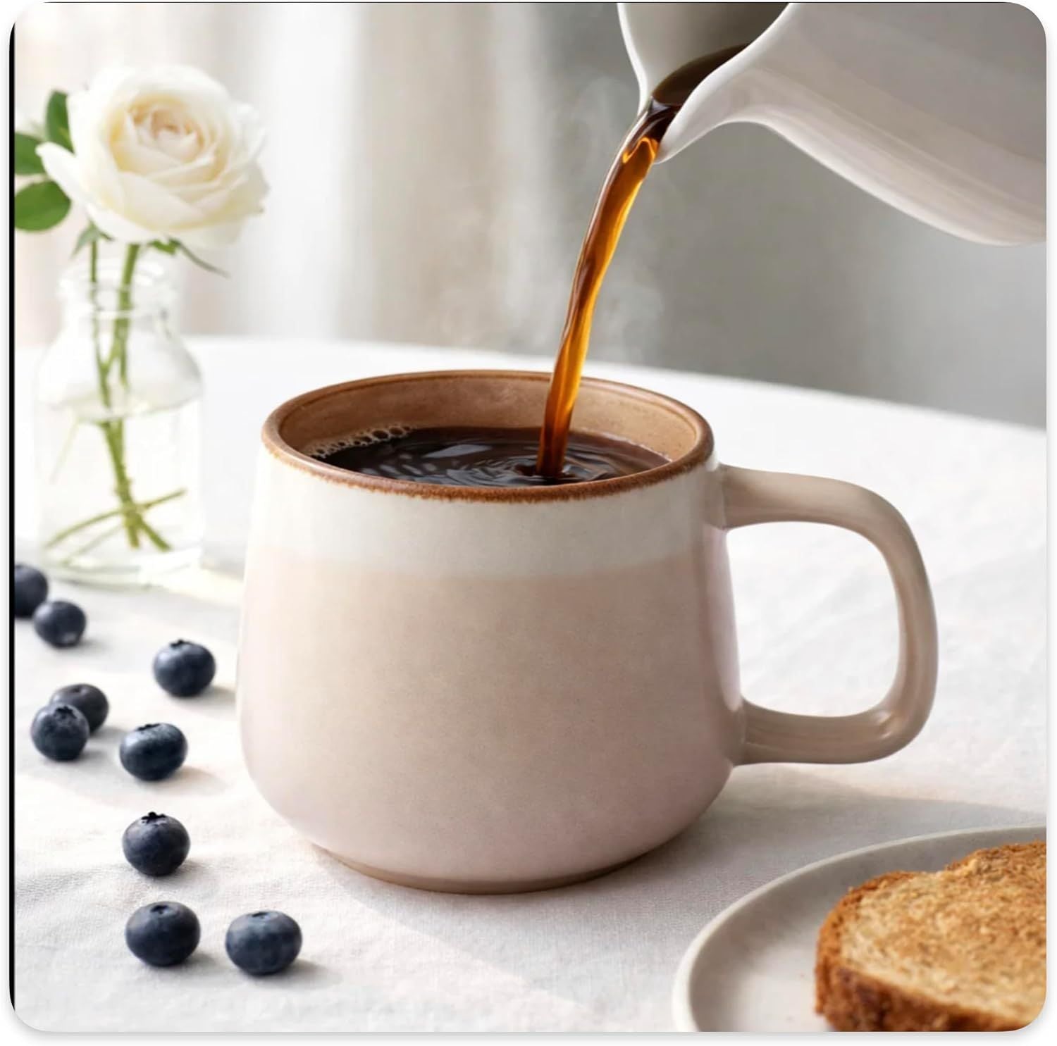 Large Ceramic Coffee Mugs Set of 4 | 16 oz Stoneware Coffee Cups | Lead-Free, Non-Toxic | Microwave and Dishwasher Safe | Comfortable Handle | Nordic Design for Tea, Cocoa, Latte | Rose Sand