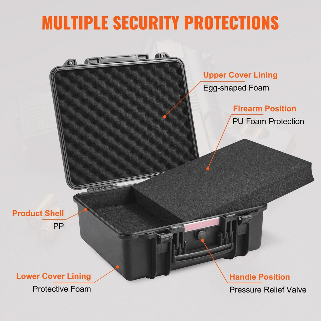 VEVOR Hard Pistol Cases with Pre-cut PU Foam, Waterproof & Dustproof Hard Gun Case for 6 Pistol, 19.3×17.1×8.3 in Lockable Pistol Case, Black