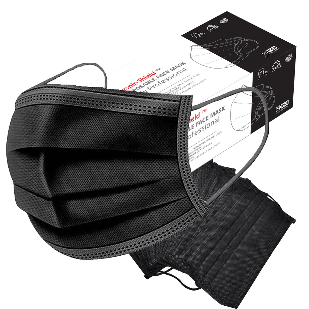 Respir-Shield™ 150PCS - 3 PLY Black Non-Medical Disposable Face Masks;  Comfortable Elastic Ear loops Face Masks;  Breathable for Daily Protection Air Pollution;  Dust-proof