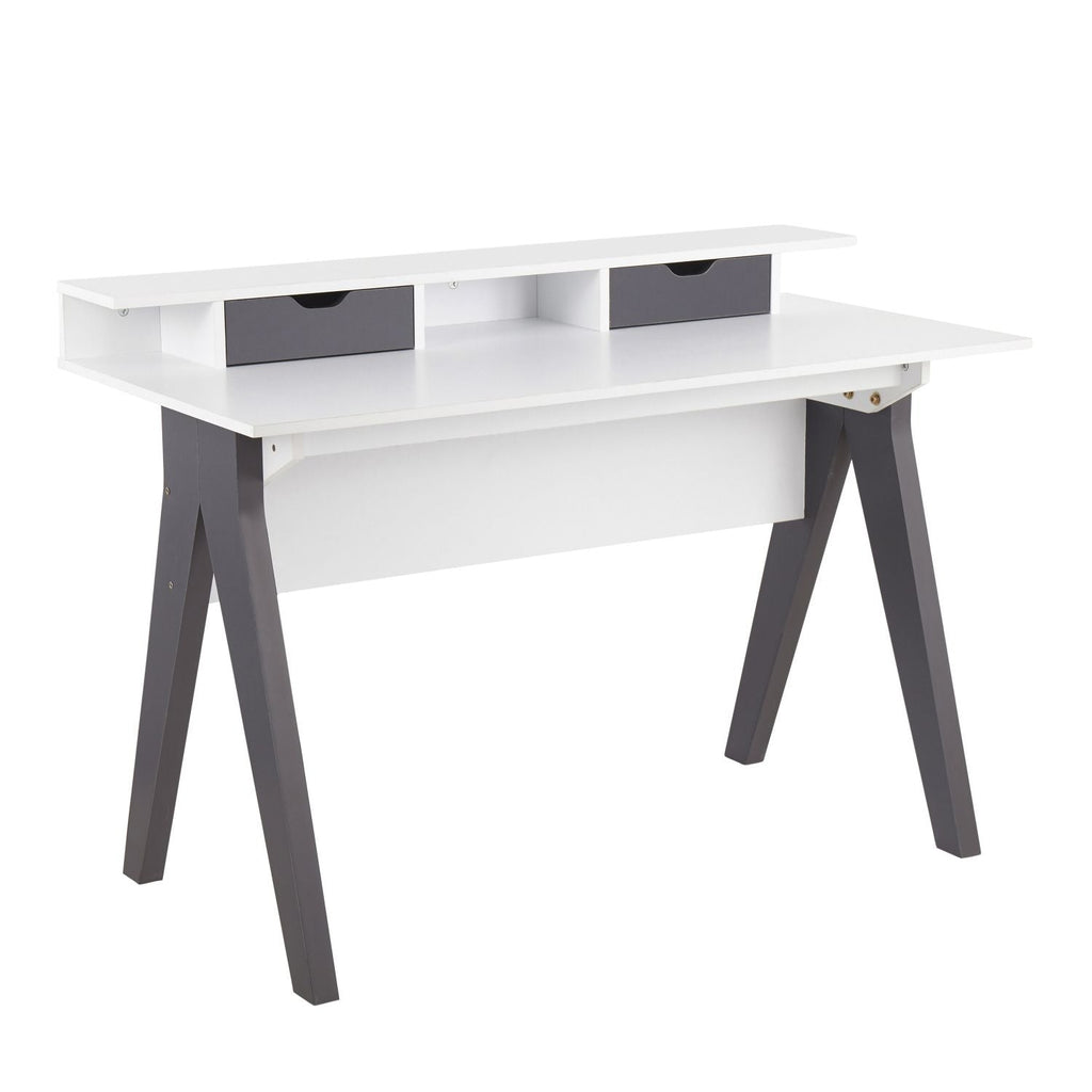 Wishbone Contemporary Desk in Grey and White Wood by