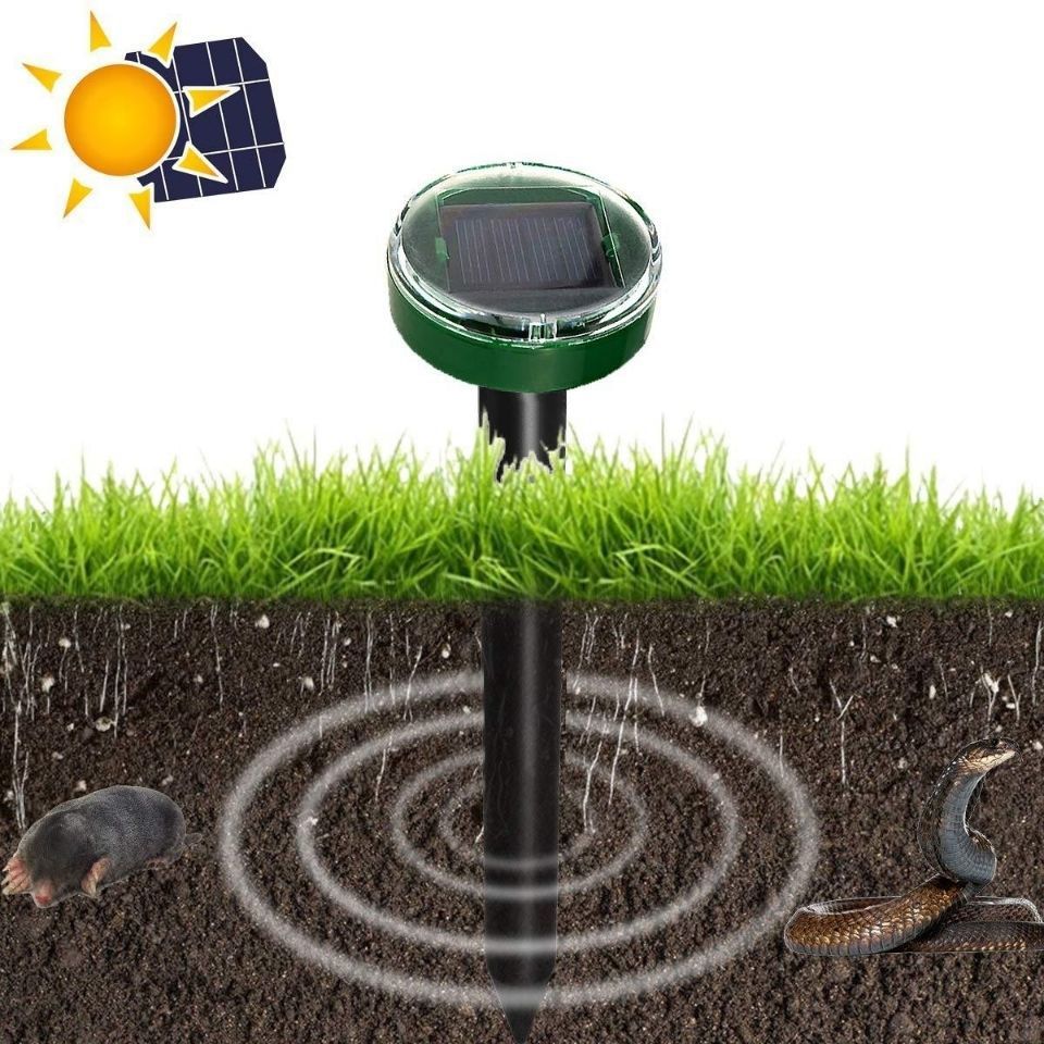 4 pcs Solar Powered Repellent Ultrasonic Outdoor Lawn Garden Snake Rodent Repeller; mouse repeller