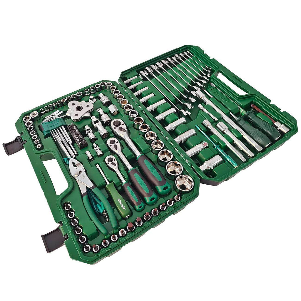 124-Piece Mechanics Tool Set, 1/2" 1/4" & 3/8" Drive Socket Tool Set - Including Ratchet Set Metric Sockets Wrenches Sets, for Auto Repair Machine Repair