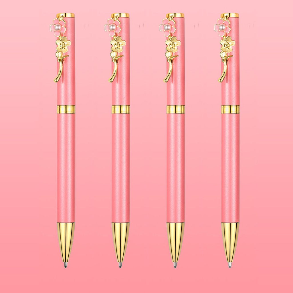 4pcs Ballpoint Pens,Fine Point Smooth Writing Pens,Metal Twist Pretty Pens For Journaling, 1.0 Mm Medium Point Black Ink Cute Pens,Office Supplies Fancy Pen Sets For Women&Men Gift
