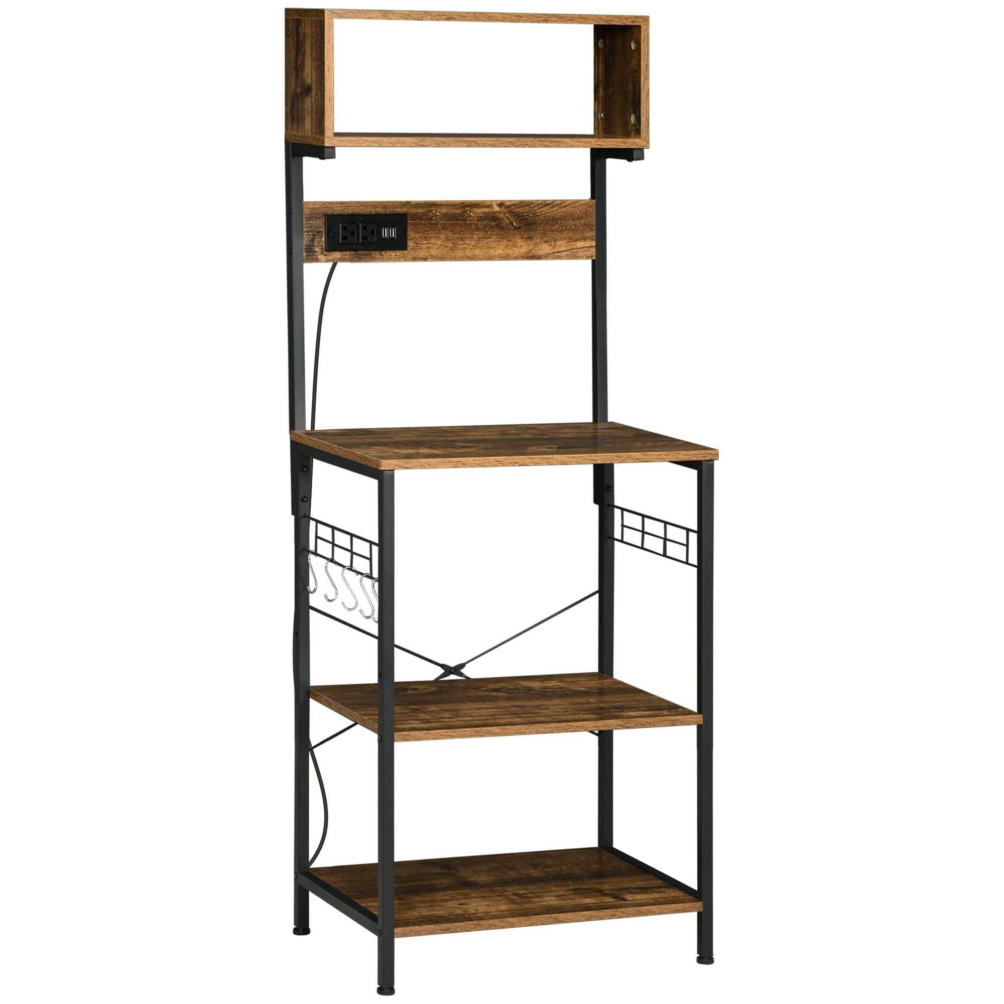HOMCOM Baker's Rack with Power Outlet, USB Charging, Microwave Stand, Coffee Bar & Adjustable Shelves