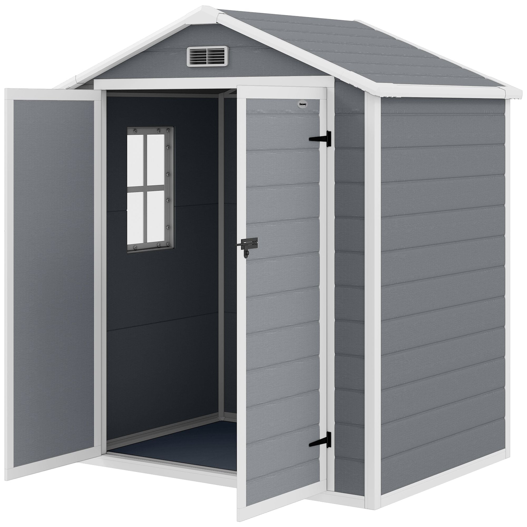 6x4.5 Outdoor Storage Shed, Lockable Tool Shed with Double Doors, Vent and Window for Garden, Cottage Style, Family Use, Gray