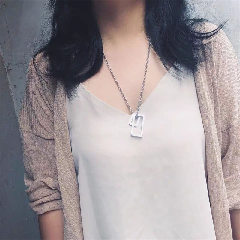 Trendy Necklace Simple Geometric Double Vertical Rectangle Outline Bar Necklace Fashion Chain Necklace for Men Women