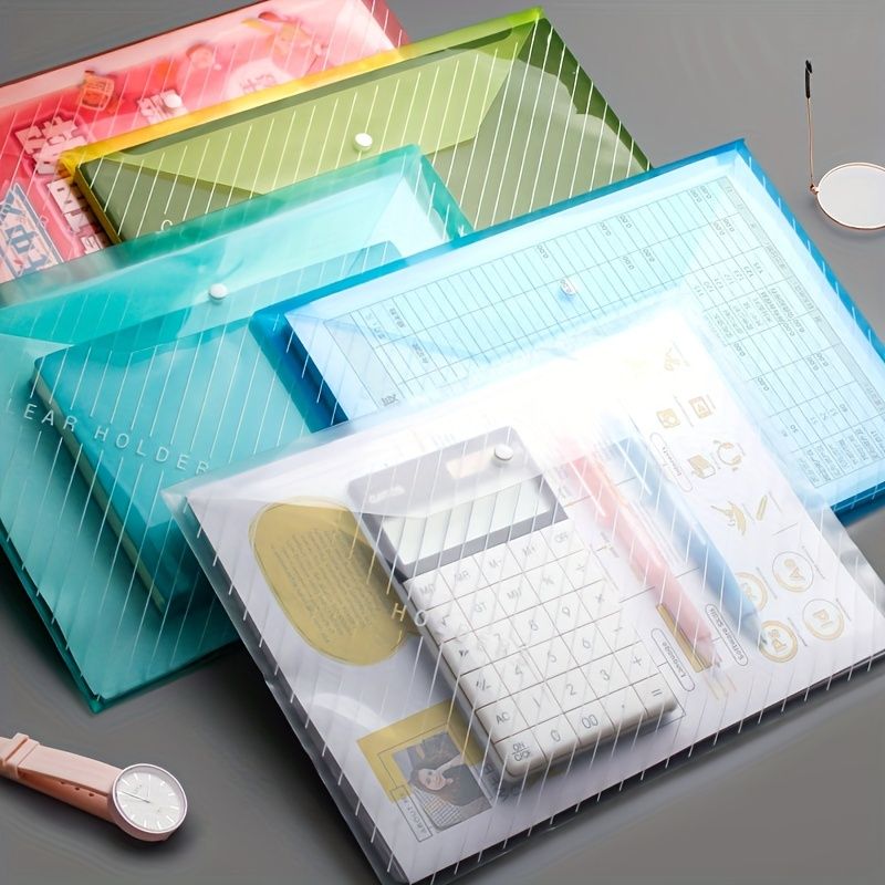 5 Pcs/10 Pcs A4 Transparent Plastic Envelope File Bag, A4 Transparent File Bag, Document Data Storage Bag With Snap Button, For Office Data Storage, Document Stationery Tools Organizing Sorting