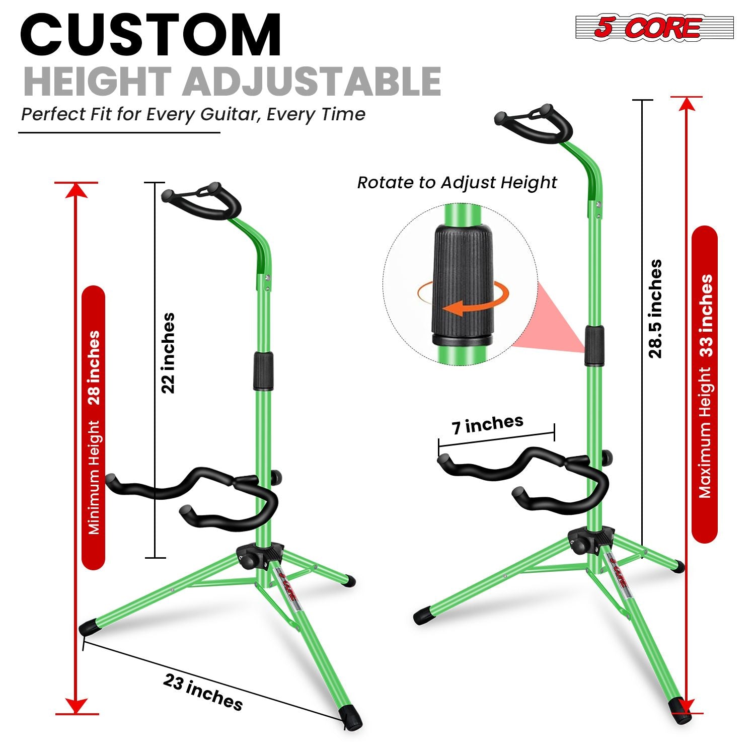 5 CORE Guitar Stand Floor Adjustable Heavy Duty Tripod Acoustic Electric Bass Cello Upright Folding Stands w Neck Holder For On Stage Studio - GSH HD GR