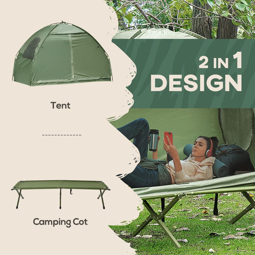 1 Person Folding Camping Cot, Portable Outdoor with Carry Bag, 2-in-1 Elevated Camping Bed Tent Single