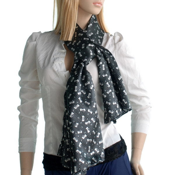 Blando Black Lovely Bowknot Design Natural Elegant Silk Scarf/Wrap/Shawl(Small)