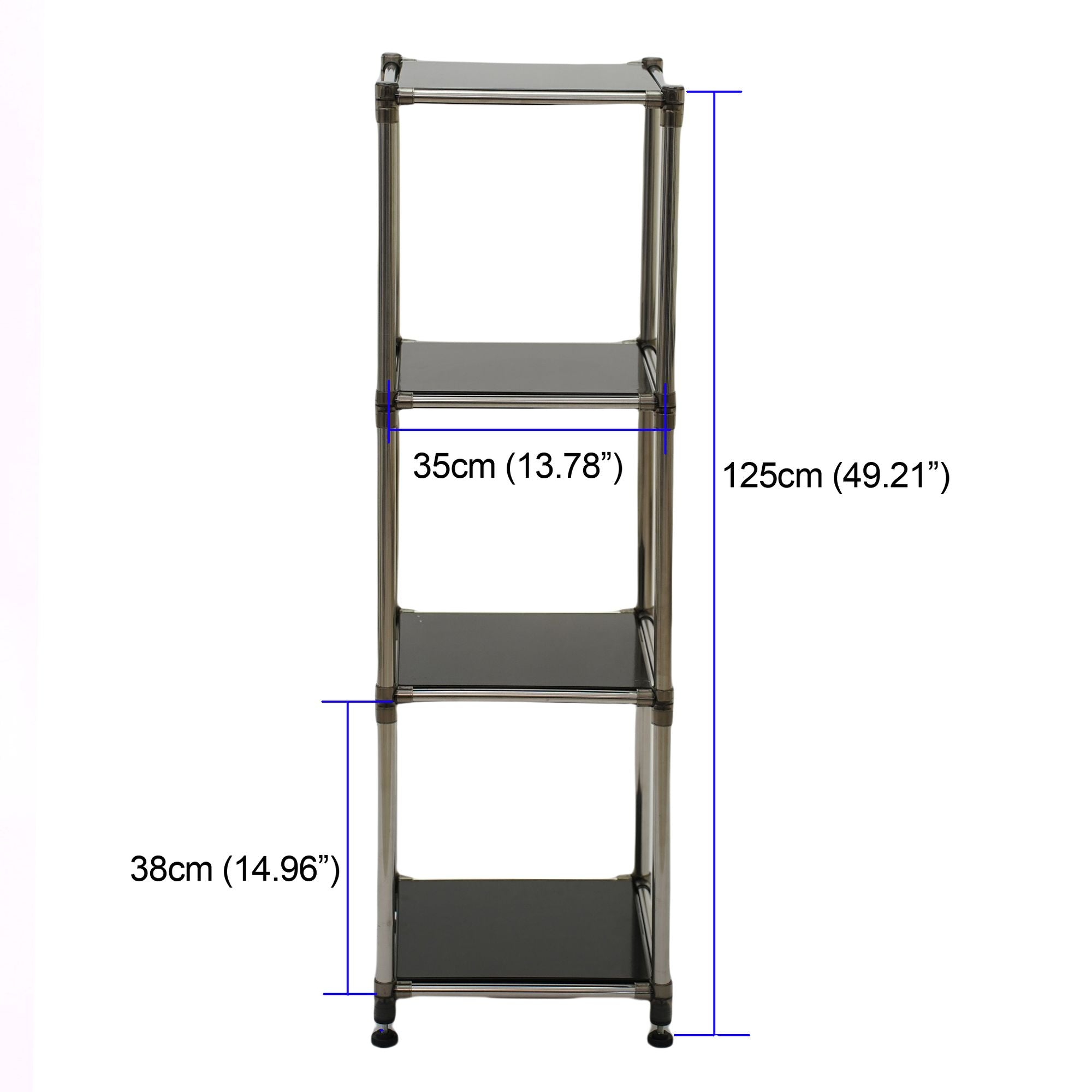Korean Black 4-Tier Heavy Duty Stainless steel Storage Shelving Unit, 100lbs/shelf (49"H x 14.9"W x 13.7"D) for Indoor/Outdoor Organization , Modular Rack, Extremely Durabl