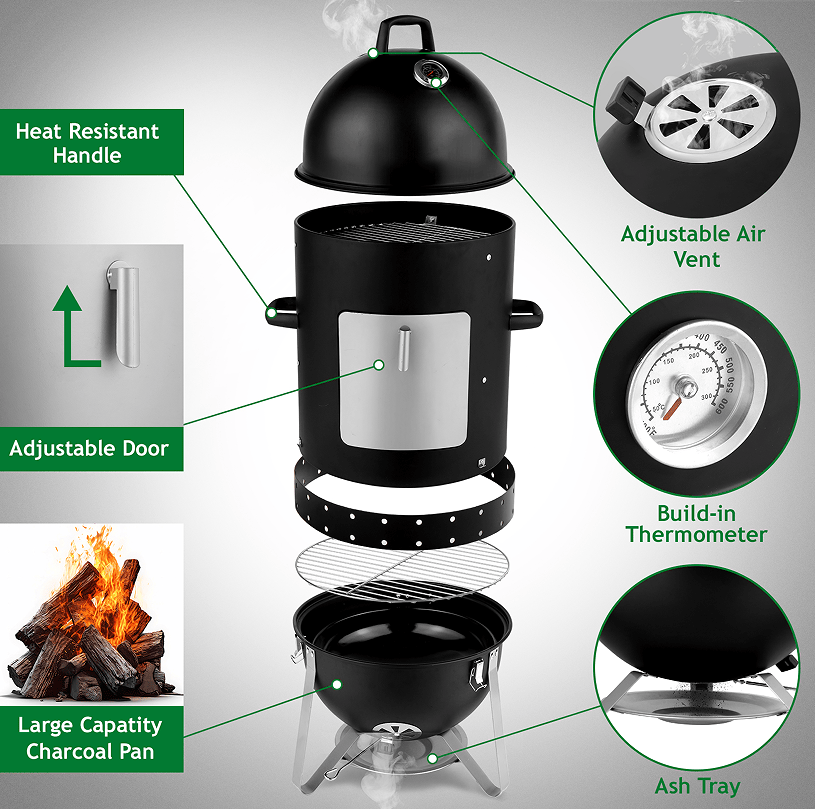 60608693 outdoor three-layer elliptical cylinder oven, temperature table control, exquisite technology, 3 in 1 iron carbon oven, portable charcoal grill, vertical steel charcoal smoke,