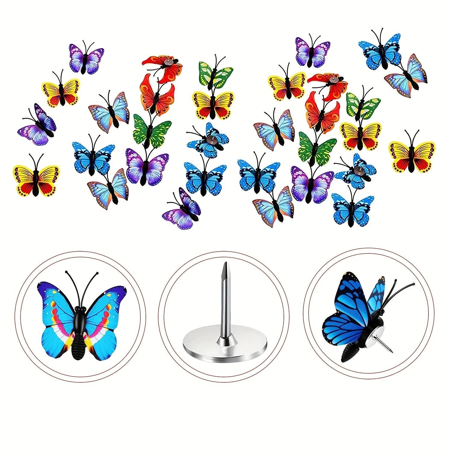 30PCS Cute Push Pins, Colorful Butterfly Design Thumb Tack Decorative Cute Push Pins For Photos Wall, Maps, Bulletin Board Or Cork Boards