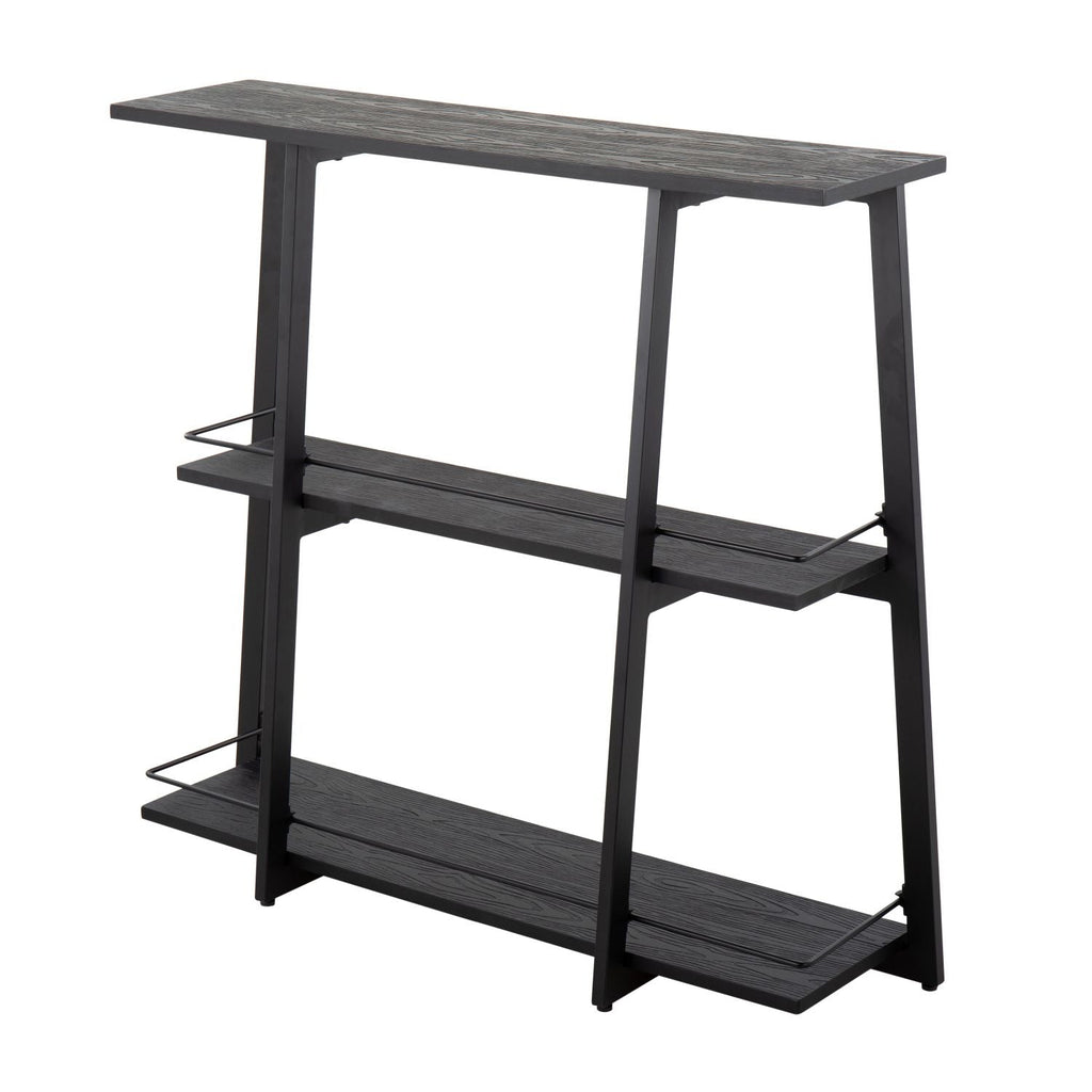 Converge Industrial Bookcase in Black Steel and Black Bamboo by