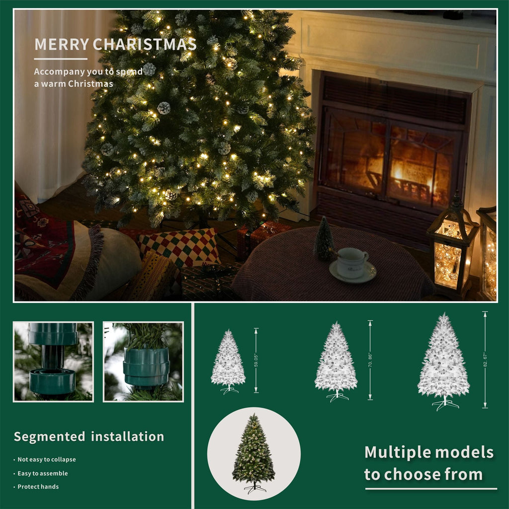 7FT Snow-Frosted Christmas Tree with Pine Cones and 500 Warm White LED Lights