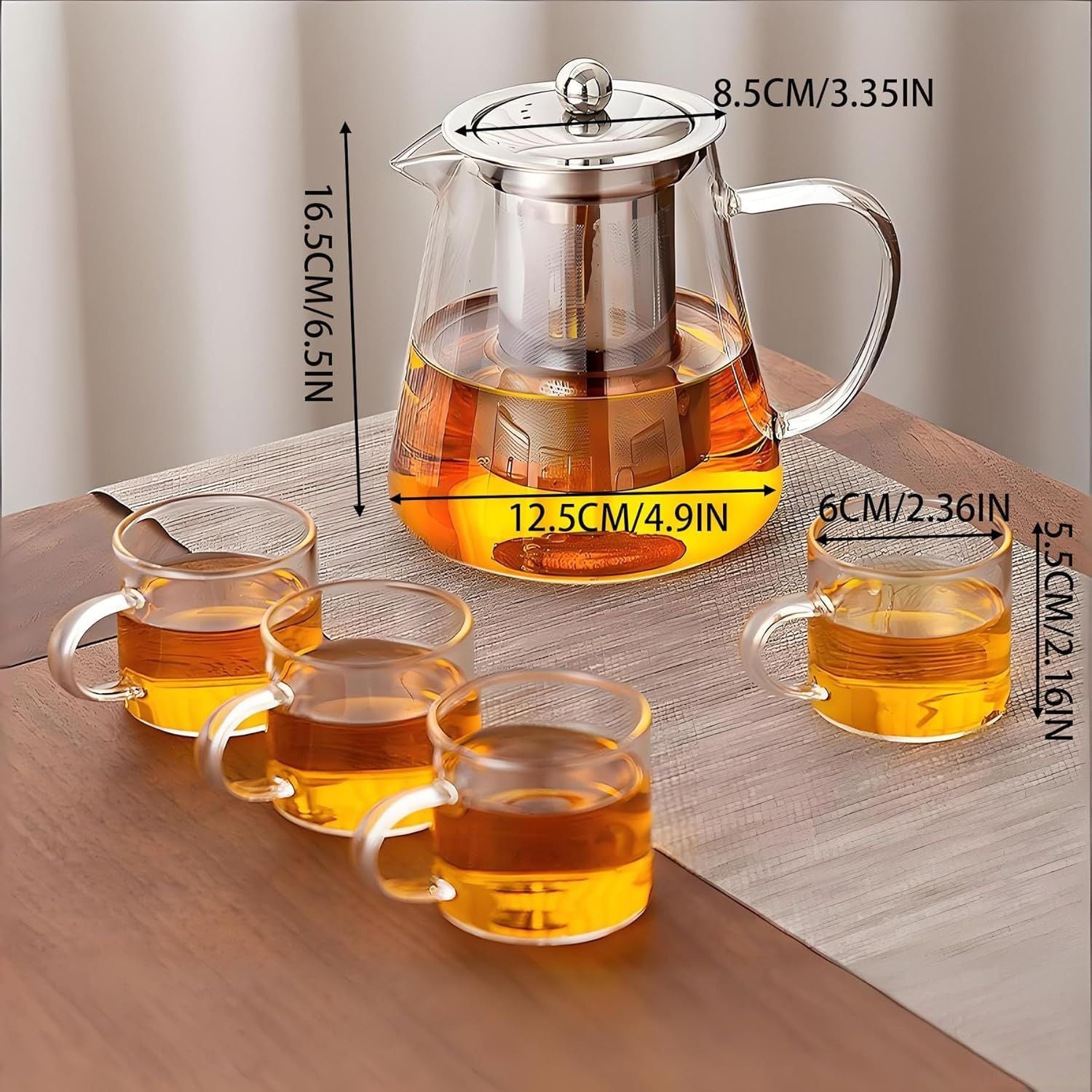 Glass Teapot Stovetop with Infuser Set High Temperature Resistant Borosilicate Clear Tea Kettle with Glass Cup as Home Tea Tools Gifts for Home Kitchen and Office