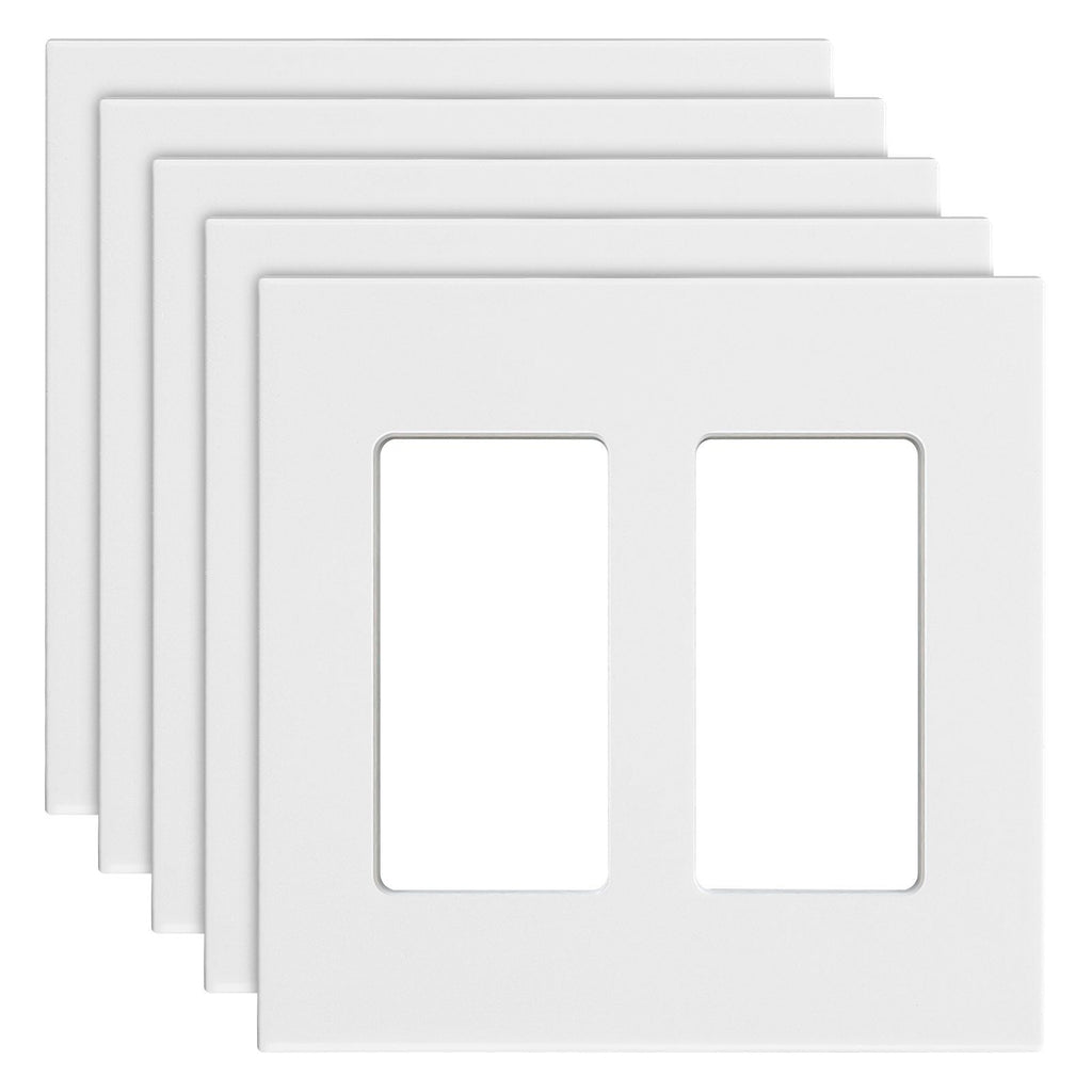 VEVOR Rocker Light Switch Wall Plates, 2-Gang Decorative Outlet Covers,Standard Size 4.57in L x 4.53in H Unbreakable Polycarbonate Thermoplastic Faceplate for Receptacle Outlet&Switch(5 Pack, White)