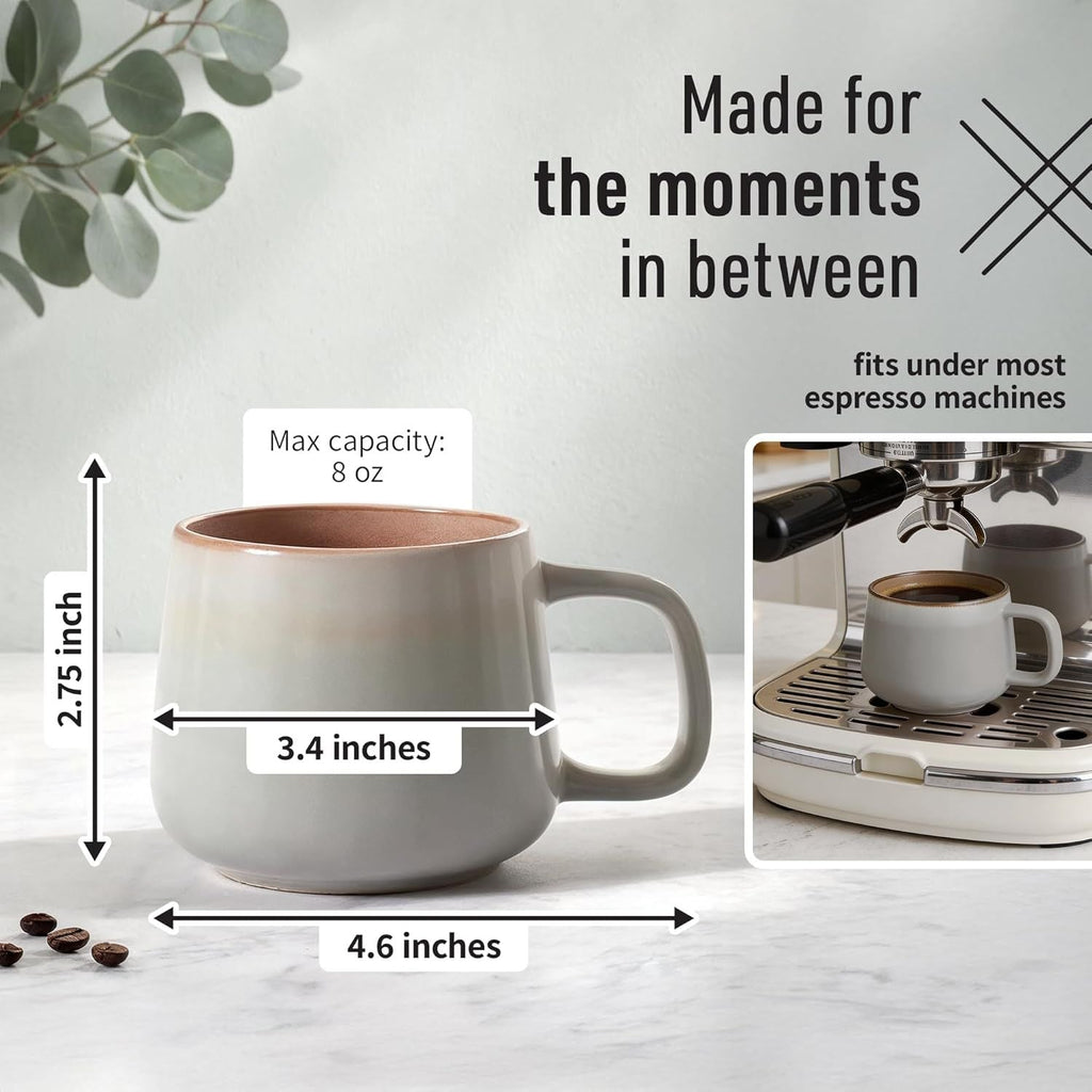 Small Ceramic Coffee Mugs Set of 4 | 8 oz Stoneware Coffee Cups | Lead-Free, Non-Toxic | Microwave & Dishwasher Safe | Comfortable Handle | Aesthetic Nordic Design for Cappuccino | Sage Ash