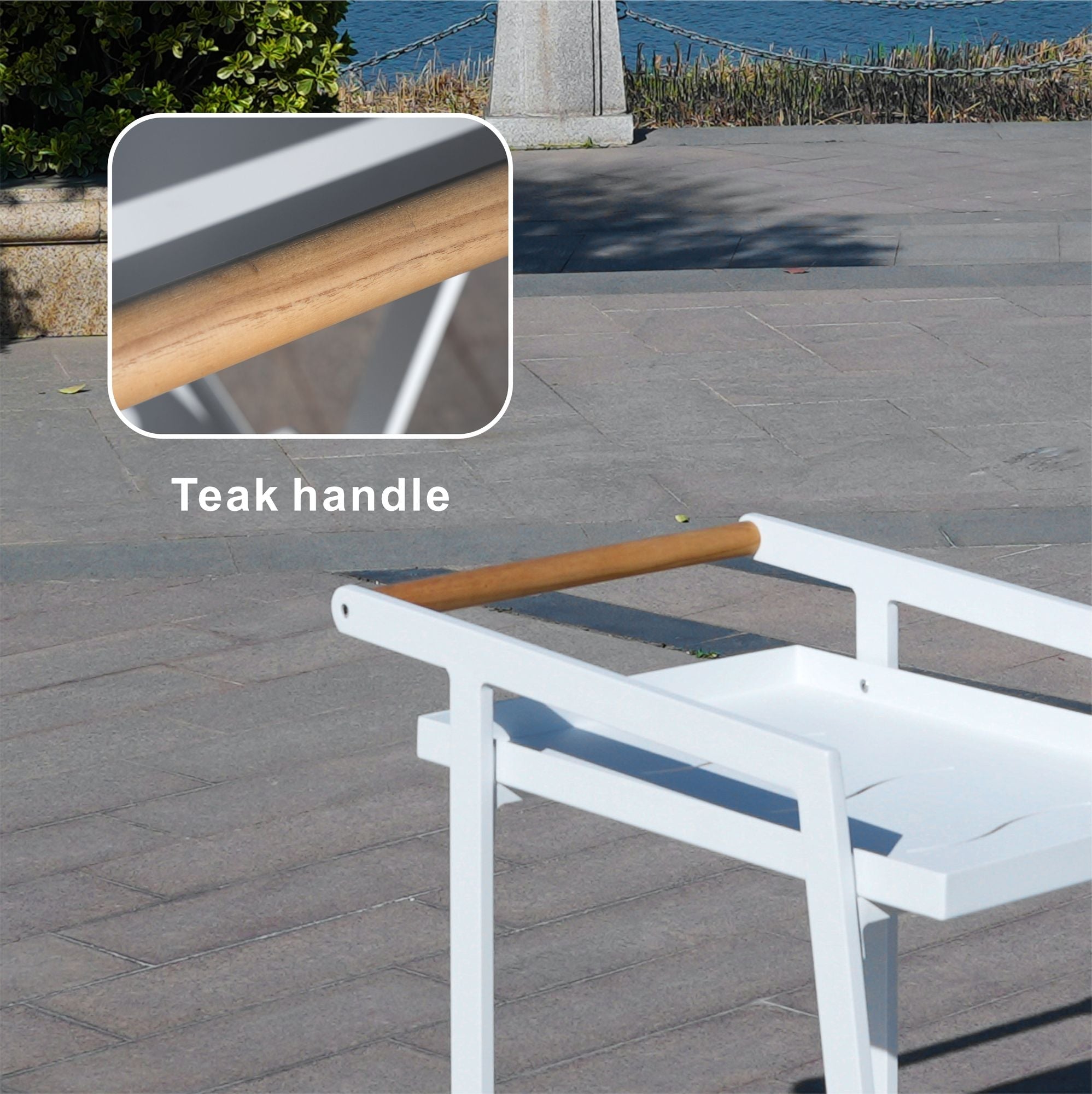 Aluminum White Indoor/Outdoor Patio Serving Dual-layer Cart with Teak Handle