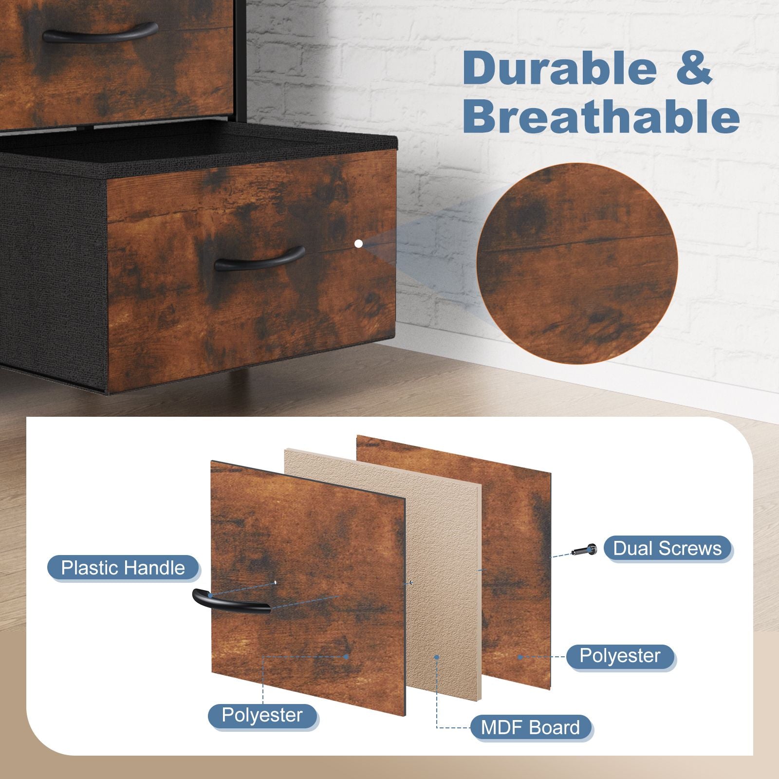 Dresser for Bedroom with 8 Drawers Tall Dresser & Chest of Drawers Fabric Dresser with Wood Top and Sturdy Steel Frame
