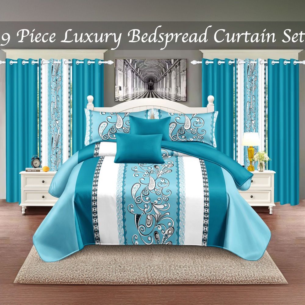 9 Piece in a Bag Thick Touch Bed Cover Curtain Set, Upgraded Luxury Bedspread Set, Bamboo microfiber All Season Bedding-Set For Home, RV Beding, Boys And Girls Gifts With Gift Bag