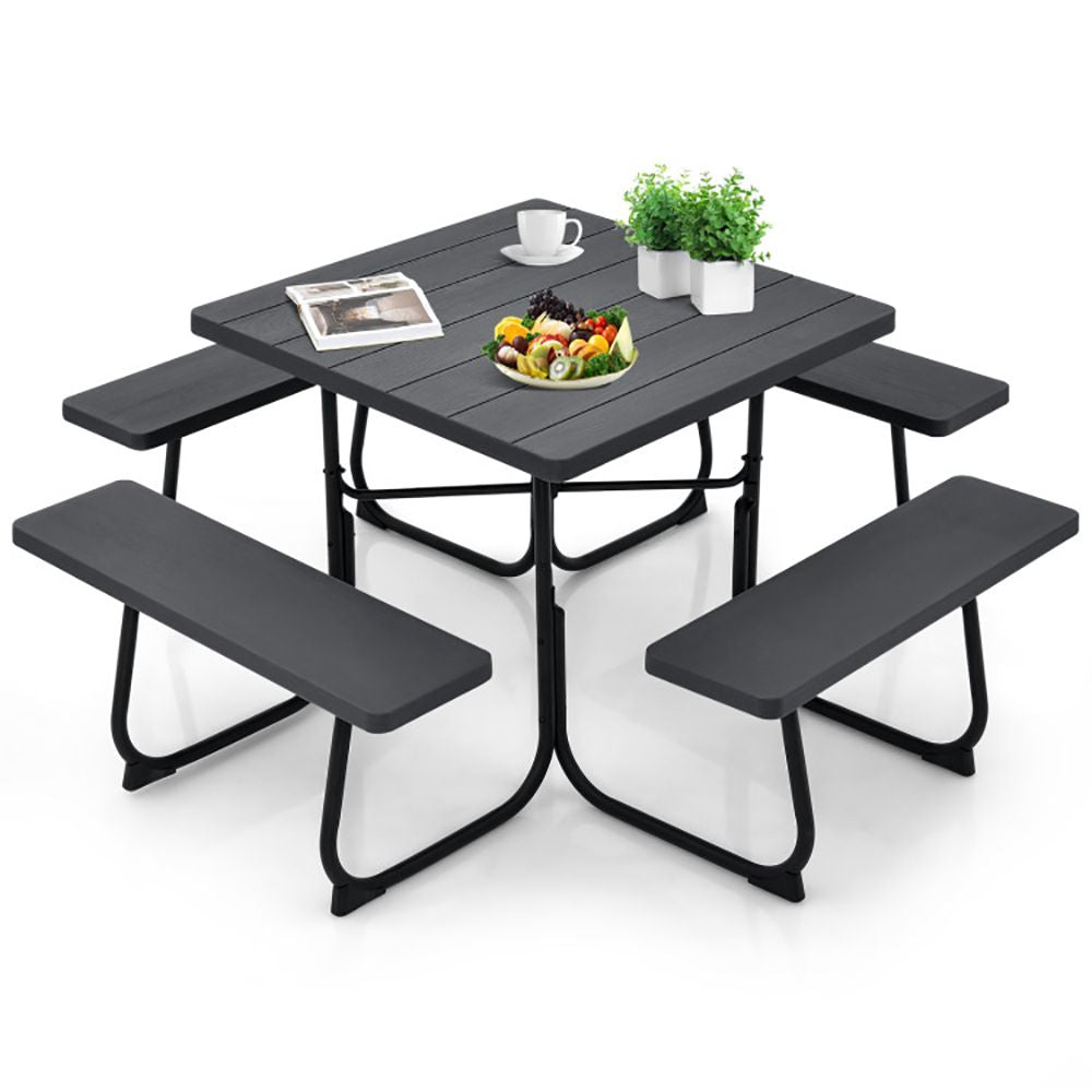 Outdoor Picnic Table with 4 Benches and Umbrella Hole
